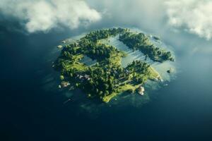 Peaceful Island in Pristine Lake. Generative AI photo