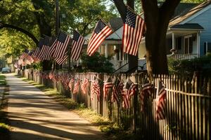 Flags Draped Over Fences. Generative AI photo