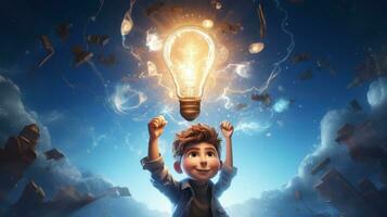 Character with a light bulb above their head, representing creativity. Generative AI photo