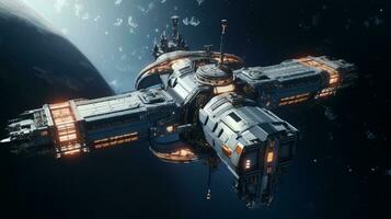 Futuristic space station with spacecraft and advanced technology. Generative AI photo