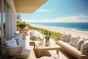 Beach House Elegance with Ocean Views. Generative AI photo