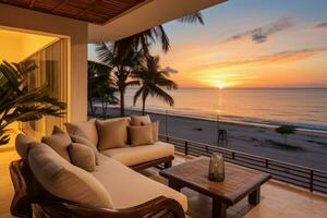 Tranquil Beach House with Ocean View. Generative AI photo