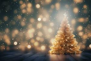 Blurred bokeh with shimmering Christmas tree. Generative AI photo