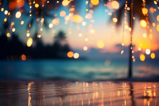 A blurry photo of a beach at night. Generative AI