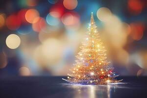 Blurred bokeh with glowing Christmas tree. Generative AI photo