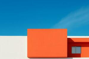 An orange and white building with a blue sky in the background. Generative AI photo