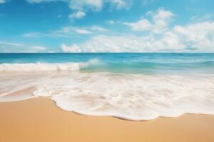 calma Oceano olas en arenoso playa. generativo ai foto