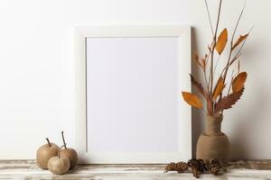 Charming fall mockup with a blank photo frame. Generative AI