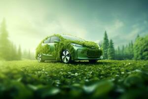 limpiar y renovable eléctrico coche con verde energía. generativo ai foto