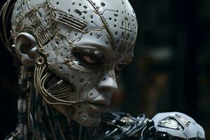 Robot with a clock face, representing the fusion of technology and time. Generative AI photo