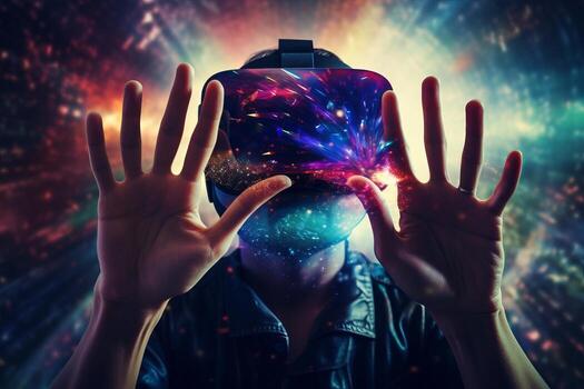 Hand with VR Headset for Digital Ideas. Generative AI photo