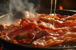 Close up of crispy bacon. Generative AI photo