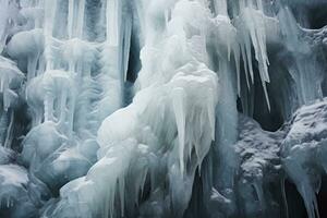 Intricate Ice Formations on Frozen Waterfall. Generative AI photo