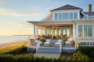 Coastal living at its finest a charming beach house. Generative AI photo