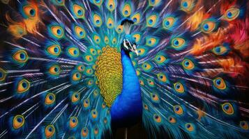 un pintura de un pavo real mostrando sus plumas. generativo ai foto