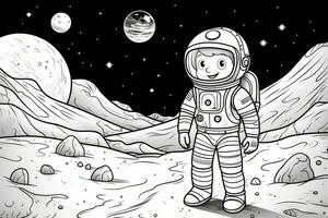 astronauta en pie en el de la luna superficie. generativo ai foto