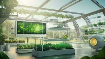 Conceptual image of a smart greenhouse. Generative AI photo