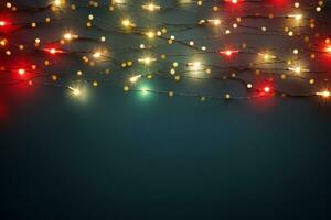cuerda de Navidad luces en un oscuro antecedentes. generativo ai foto