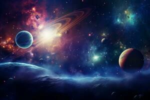 Cosmic Wallpaper with Planets and Galaxies. Generative AI photo