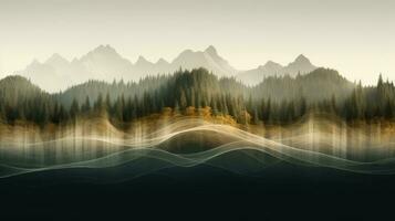 Creative audio waveforms transforming into natural landscapes. Generative AI photo