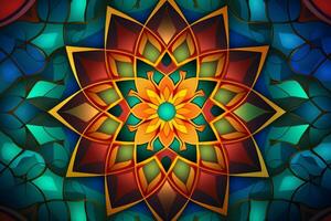 Decorative Islamic patterns in vibrant colors. Generative AI photo