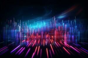 Digital data flow with bright neon lights. Generative AI photo