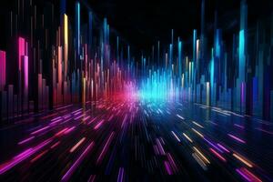 Digital data stream with neon colors. Generative AI photo