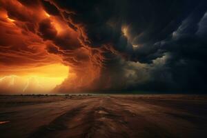Large cloud filled with lightning in the sky. Generative AI photo
