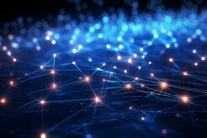 Dynamic digital network with glowing lights. Generative AI photo