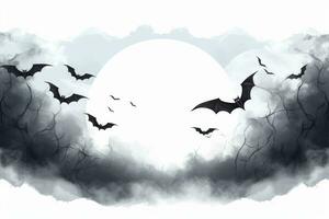 Group of bats flying through a cloudy sky. Generative AI photo