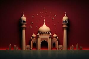 Large mosque building with a red background. Generative AI photo