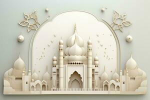 Paper cut of a mosque with ornaments. Generative AI photo