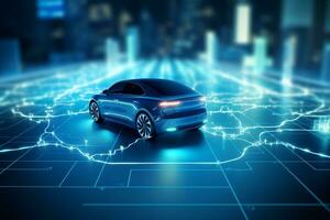Electric vehicle battery charging. Generative AI photo