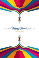 contento diwali festival de luces India celebracion vistoso modelo. gráfico bandera diseño de indio diya petróleo lámpara, papel cortar diseño en vibrante colores. vector aislado en blanco antecedentes