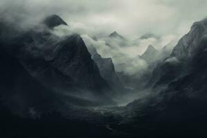 Mysterious Wallpaper with Misty Mountains. Generative AI photo