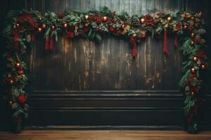 Decorated christmas mantle with candles and greenery. Generative AI photo