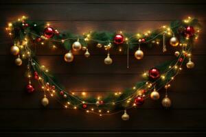 Festive holiday garland with lights. Generative AI photo