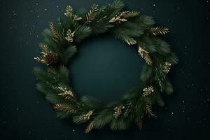 Christmas wreath with pine cones and cones. Generative AI photo