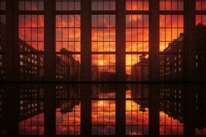 The sun is setting through the windows of a building. Generative AI photo