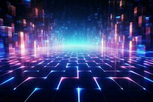 Futuristic tech background with bright lights. Generative AI photo
