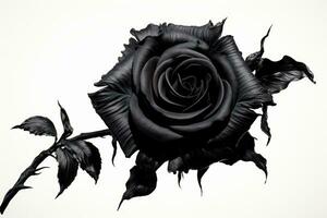 Hauntingly beautiful black rose on a white background.. Generative AI photo