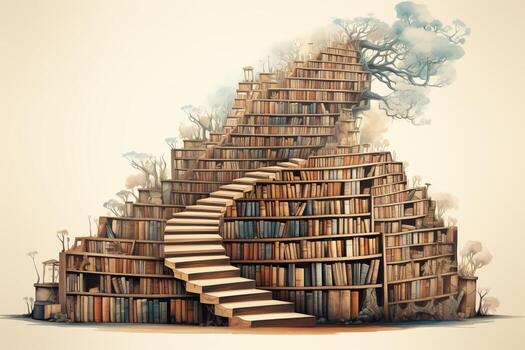 Bookshelf to Staircase. Generative AI photo