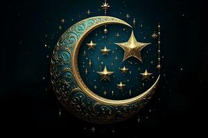 Islamic crescent moon and stars. Generative AI photo