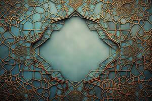 Islamic pattern border on textured backdrop. Generative AI photo