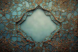 Islamic pattern border on textured backdrop. Generative AI photo