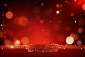 Merry Christmas text on a sparkling red background. Generative AI photo