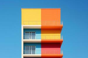 A multicolored building with balconies and balconies. Generative AI photo