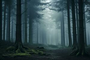 Misty Fading Forest. Generative AI photo