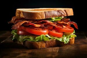 Mouthwatering BLT sandwich with crispy bacon. Generative AI photo