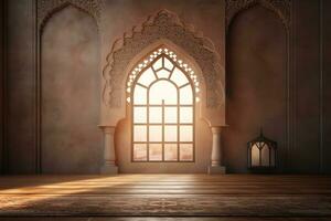 Mosque window with copy space. Generative AI photo